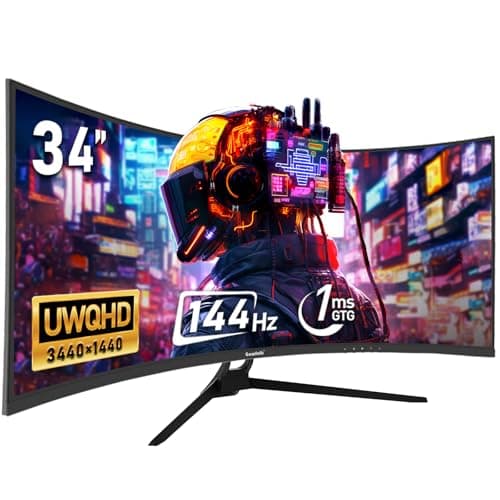 Gawfolk 34 Inch Ultrawide Curved 144Hz Gaming Computer Monitor 1500R PC Screen 21:9 UWQHD (3440x1440),Adaptive Sync,178° Viewing Angle,Display Port 1.4、HDMI 2.0,Compatible with wall mounting -Black