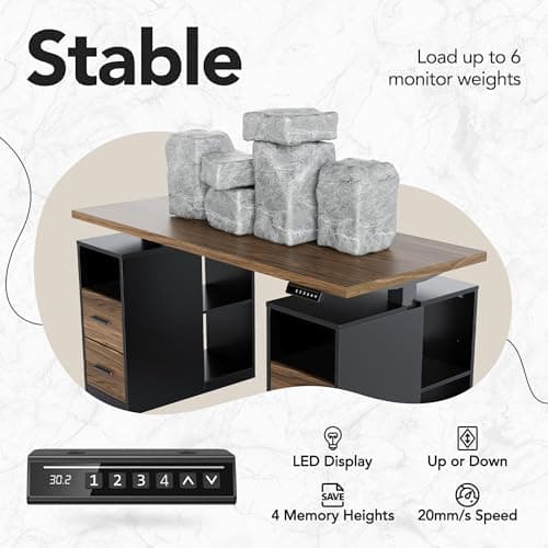 HUANUO 55" Standing Desk with Drawers, Executive Electric Height Adjustable Stand Up Desk with Storage, Computer Workstation for Home Office, Black Walnut 6