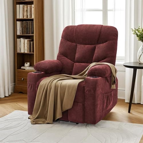 MCombo Power Lift Recliner Chair with Extended Footrest for Elderly People, Fabric 7287 (Burgundy, Medium) 7