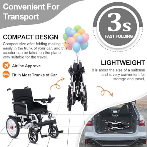 Electric Wheelchairs for Adults,Foldable All Terrain Power Wheelchairs with Dual Motor,Lightweight Portable Intelligent Motorized Wheelchair for Seniors,Airline Approved Travel Electric Wheelchair 6