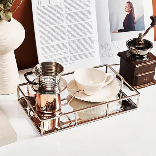 PuTwo Mirror Tray, Silver Perfume Tray, Decorative Tray, Metal Vanity Tray, Jewelry Tray, Decorative Trays, Glass Tray, Perfume Organizer, Vanity Trays for Bathroom, Counter, Bathroom 6