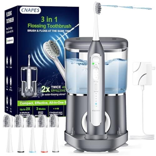 Electric Toothbrush with Water Flosser Combo in One,2 in 1 Professional Sonic Flossing Toothbrush for Teeth Cleaning, 3 Modes & 5 Floss Speed, Rechargeable&Portable,Wireless Cleaning Kit for Adults
