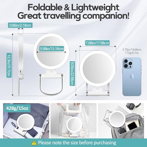 B Beauty Planet Magnifying Mirror with Light 30X, Double-Sided 1X/ 30X Magnifying Makeup Mirror with Tweezer, 2000mAh 3 Colour Modes with Adjustable Brightness,Foldable Travel Mirror(9" L x 7" W) 9