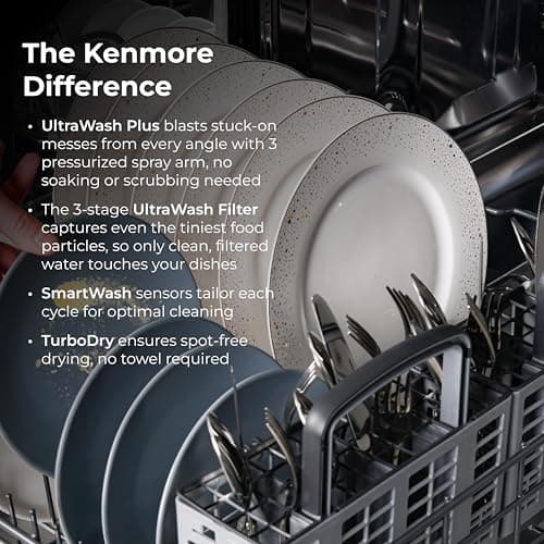 Kenmore 24" Built-In Dishwasher - UltraWash Plus, SmartWash, Accela Wash, Sani Rinse, TurboDry, and Removable Third Rack - 15 Place Settings - 49 DBA - ENERGY STAR Certified - Stainless Steel 4