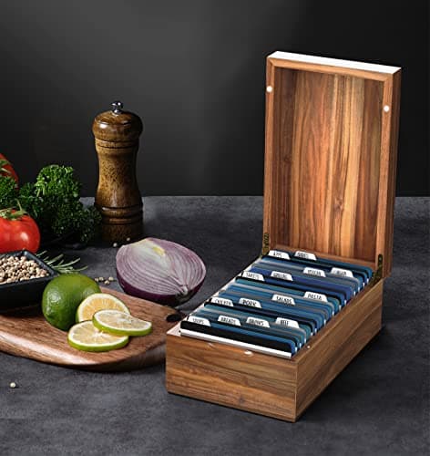 Neando 3x5 Index Card Organizer Box with Lid – Acacia Wood Note Card Holder with 200 Cards & 20 Dividers, Holds 600 Cards, 4 Compartments, Magnetic Closure – Desktop Storage for Study, Office, Recipes 6