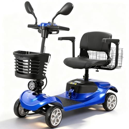 4 Wheel Compact Mobility Scooter for Seniors and Adults,Foldable Electric Scooter, Heavy Duty Travel Model with Lights, Basket, and Long-Lasting Battery