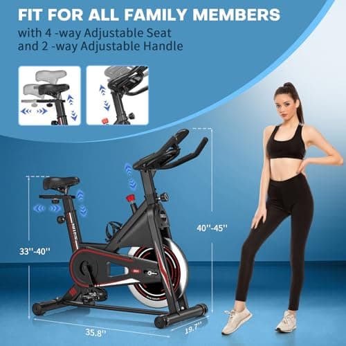 Exercise Bike, DMASUN Classic Brake Pad Pro Stationary Bike for Home with 330 LB Capacity, Workout Bike with Comfortable Seat Cushion, Digital Display with Tablet Holder 7