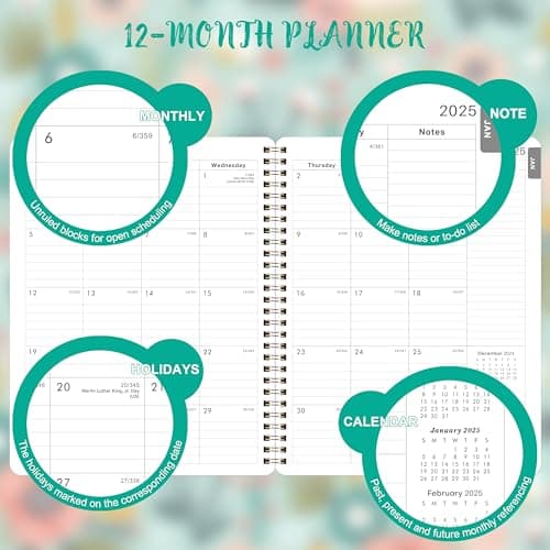 2025 Planner - Weekly Monthly Planner 2025 from Jan.2025 to Dec. 2025, 2025 Calendar Monthly Planner 8"x10", Planner 2025 with Spiral bound, Large Blocks 4