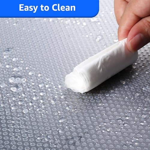 PABUSIOR Clear Cabinet Shelf Liner: Waterproof Bathroom Drawer Mat 17.7 x 96 Inch - Protector Kitchen Cupboard Liners for Closet Pantry Shelves - Easy to Cut Translucent Refrigerator Mats 6