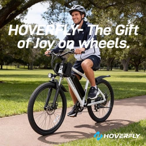 Hoverfly OUREA Electric Bike 26", 750W Peak Motor Mountain Ebike, Up to 40 Miles 20MPH Removable Battery, 7-Speed and Shock Absorber, Electric Commuter Bike for Adults White 9