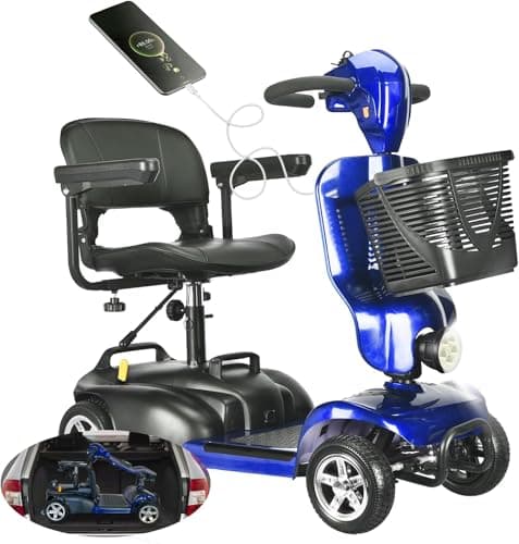 Easy Portable Foldable Mobility Scooter / 20Ah Electric Scooter with Seat for Adults / 300-350lbs Weight Capacity Travel Scooter/Wheelchair Alternative - 32km on 1 Charge/Lightweight1