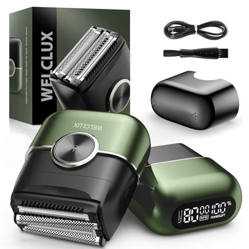 Electric Foil Shavers for Men: Mini Electric Razor with 4 Floating Blades & Big LED Display - Foil Shaver for Men with 2 Gears Adjustable - Face Shaver with IPX7 Waterproof,USB Type C (Wasabi Green)
