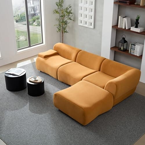 YOPENG 105.9" Modular Sectional Sofa Modern Couch, Oversized Luxury Sofas, Curved Sofas with Chaise, Minimalist 3 Seater L Shaped Comfy Velvet Lounge Couches for Living Room, Bedroom,Office,Orange 5