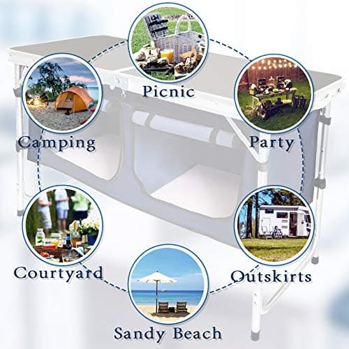 HYMnature Folding Camping Table with Storage Compartment Aluminum Lightweight Camp Kitchen Table Height Adjustable Indoor/Outdoor Table Perfect for Tailgating, Backyards, BBQ,Picnic, Black 6