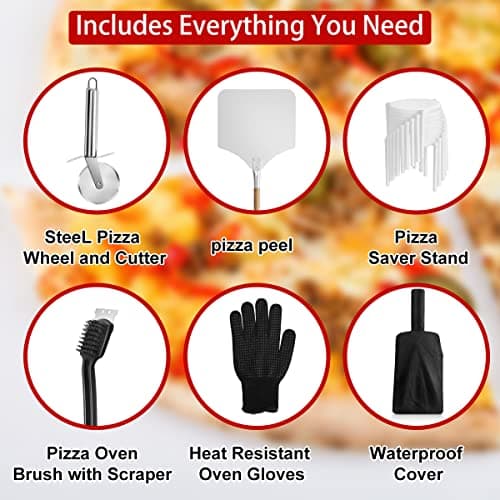 EDOSTORY Outdoor Pizza Oven, Wood Fired for Outside, Patio Maker With Stone, Peel, Grill Rack, and Waterproof Cover for Backyard Camping 6