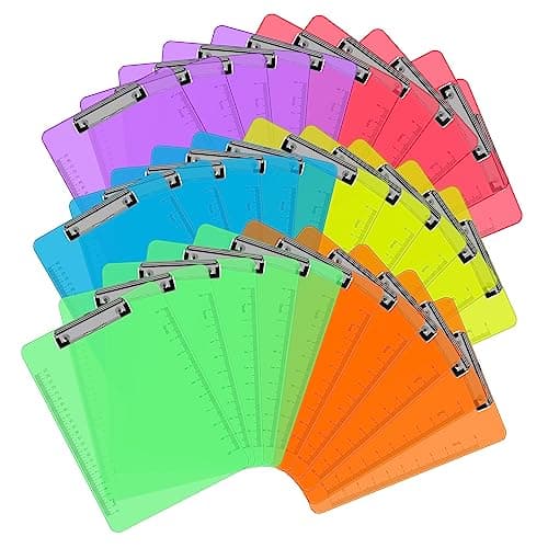 Plastic Clipboards, PANDRI 30 Pack Clear Colored Clipboards, Low Profile Clip Board 12.5 x 9 Inch Standard Letter Size, Office Supplies Classroom