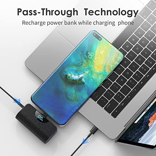 [2 Pack]Mini Portable Charger USB-C Power Bank 5200mAh,LCD Display PD Fast Charging Battery Pack Backup Charger for iPhone 17/17 Pro/17 Pro Max/16/16 Plus/16 Pro/15 Series,Samsung,Android-Black+Pink 6
