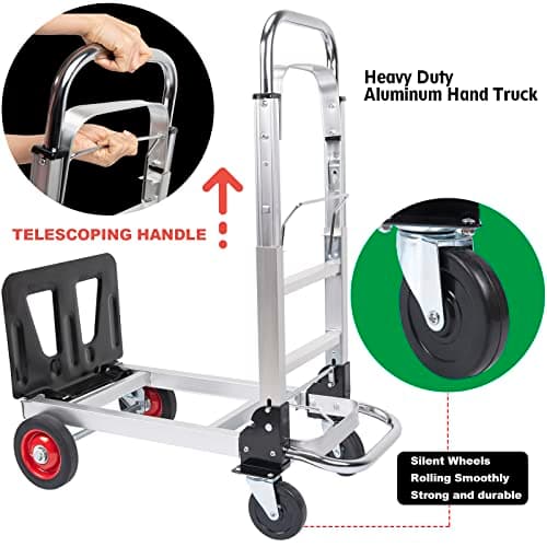 330LB Folding Hand Truck Dolly Cart with Telescoping Handle Heavy Duty Aluminum Hand Truck 2 in 1 Convertible Hand Truck Foldable for Moving with Bungee Cords 5