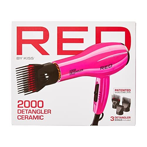 RED by KISS 2000 Ceramic Hair Dryer, Professional Salon Blow Dryer, 2 Detangler Pik Attachments, Tourmaline Technology, 3 Heat Settings, Easy Storage Loop (Pink) 7