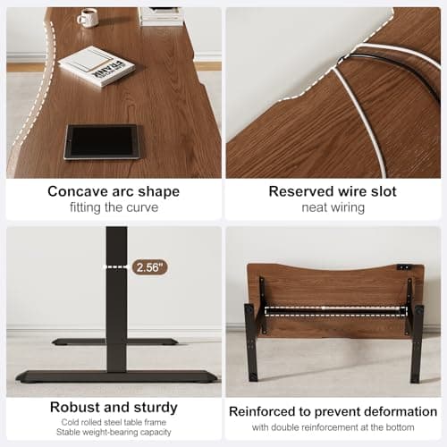 Solid Wood Electric Standing Desk 55"x23.6"Home Office Desk,Adjustable Workbench with 3 Stages Dual Motor, Computer Workstation with T-Shaped Metal Bracket,Walnut Standing Table for Gaming Room(1 Box) 9