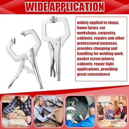 Yexiya 10 Pcs Locking C Clamp, Locking Pliers Adjustable Welding Clamp with Regular Tip and Swivel Pad for Shop Home Farm and Auto Workshop Woodworking, Cabinetry, Repair (4 Inch) 5
