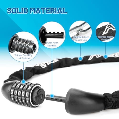 APECYC Bike Locks Heavy Duty Anti Theft, 5 Digit Combination Bike Chain Lock, 4FT Security Bicycle Lock Hardened Steel Square Chains for Bicycle, E-Bike, Motorcycle, Scooter, Gate 5