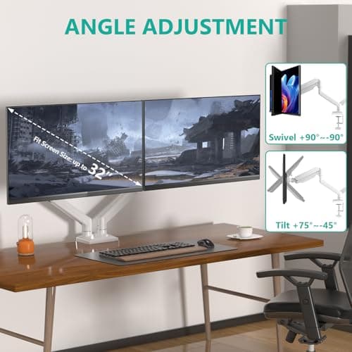 WALI Dual Monitor Stand, Adjustable Gas Spring Arm Monitor Mount for 2 Monitors up to 32 Inch,19.8lbs Capacity (GSMP002W), White by WALI 5