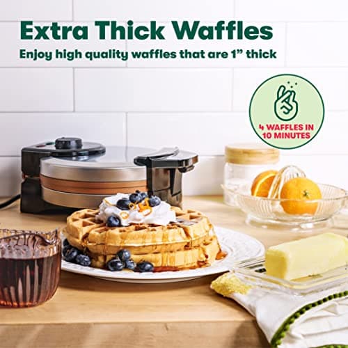 BELLA Classic Belgian Waffle Maker, 7" Round, Non Stick, Waffle Iron Makes 1” Thick Waffles, Variable browning control knob, Stay-cool handle with locking latch, Stainless Steel 5