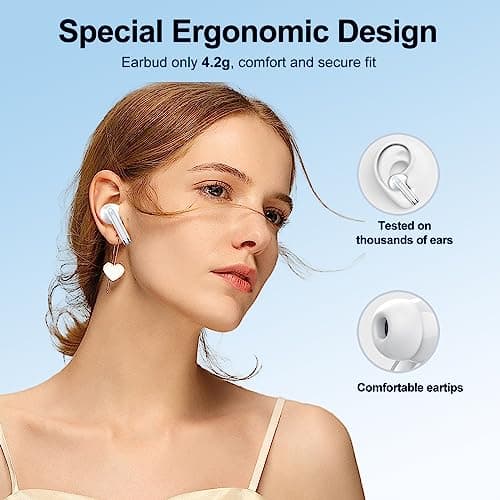 QXQ 2025 New Wireless Earbuds, Bluetooth 5.4 Headphones HiFi Stereo with 4 ENC Mic, 40H Mini Ear Buds in-Ear Noise Cancelling Earbuds, Ultra Light Sport Earphones for TV Smart Phone Laptop Computer 6