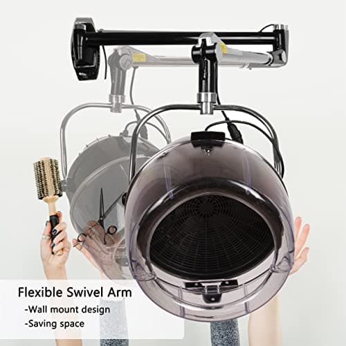 Samger Retractable 900W Wall Mounted Hair Hood Dryer Professional Hair Dryer with Flexible Swivel Arm Built-in 60min Timer Adjustable Temperature 70℃ Beauty Barber Spa Equipment Fits Concrete Wall 9