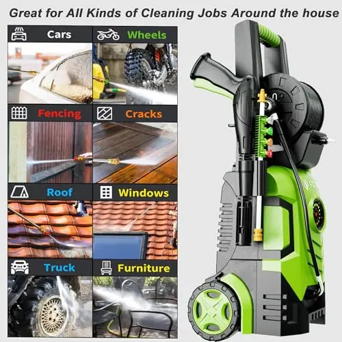 2025Upgraded Electric Pressure Washer with Adjustable Touch Screen 5000PSI 3.3GPM/8 Level, 4 Quick Connect Nozzles,Inlet Hose&Filter&500 ml Foam Cannon for Cars/Fences/Driveways/Home Cleaning 5