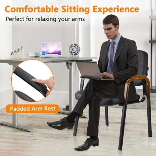 CLATINA Contemporary Leather Chair, Set of 2 - Black, Reception, Office, Guest, Waiting Room, No Wheels, Padded Arms, 275 lbs Capacity 7