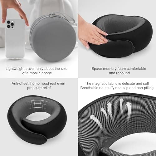 Bely King Travel Neck Pillow for Airplane - 100% Memory Foam 360° Ergonomic Support - Adjustable Velcro, Washable Velvet Cover & Compact Storage Case - Flight Essentials for Sleeping (Black) 5