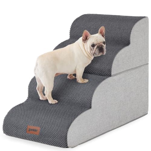 Dog Stairs Ramp for Bed 19.7" H - Pet Stairs for Small to Medium Dogs to Get on Bed and Couch, 35D Foam Dog Steps with Non-Slip Bottom Grey, 4 Steps