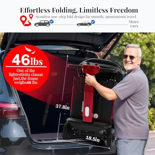 MobiCyc 15 Miles Range 4 Wheel Mobility Scooter for Seniors & Adults, 46 lbs Ultra Lightweight Airline-Approved Folding Electric Mobility Scooter w/Lithium Battery, All-Terrain, Basket, Compact 5