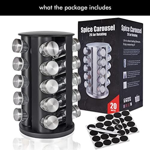 Baker Boutique Spice Rack, Spice Organizer for Countertop, Empty 20-Jars Rotating Rack, Spinning flavoring Rack Shelf, Revolving rack for Kitchen (Black) 8