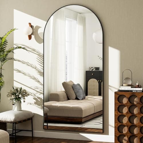 GLSLAND-30x71 inch Wall Mount Arched Full Length Mirror-Aluminum Alloy Frame High Definition-Full Body Mirror for Bedroom or Living Room,Black 9