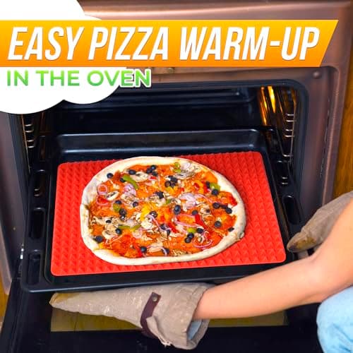 Non Stick Baking Cooking Mat - 16x11.5" Silicone Baking Mat, Fat Filtering Red Pyramid Design, for Roasting, BBQ & Pastry Making - Oven and Microwave Bacon Cooker Food Grade, Flexible & Easy-to-Clean 8