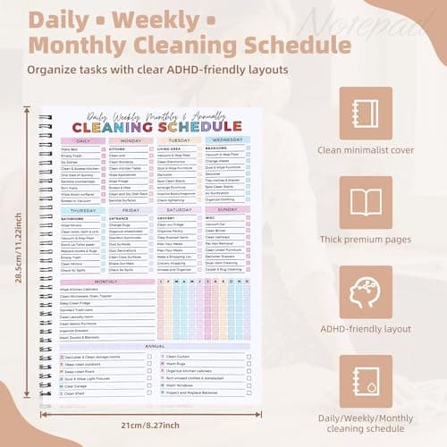 PGJ ADHD Cleaning Planner for Adults – Undated Daily, Weekly & Monthly Cleaning Schedule & Checklist – Household Chores Organizer Notebook for Home Management, Routine Tracking Family Cleaning Tasks 2