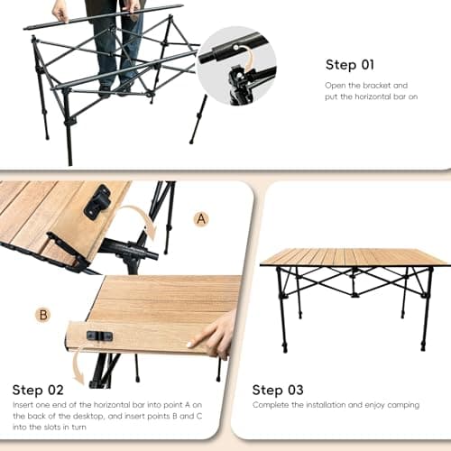 pollilar Camping Table Folding Camp Table Roll Up Surface Lightweight, Collapsible Height Adjustable Suitable for Picnic Adults with Carry Bag for Indoor Outdoor BBQ Picnic Gathering Patio 8