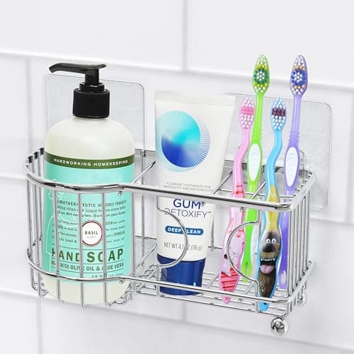 Simple Houseware Stainless Steel 6 Slots Toothbrush Holder Adhesive Wall Organizer, Chrome
