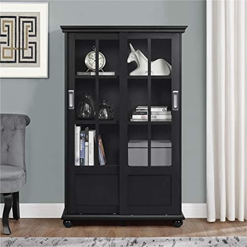 Ameriwood Home Aaron Lane Bookcase with Sliding Glass Doors, Black 2