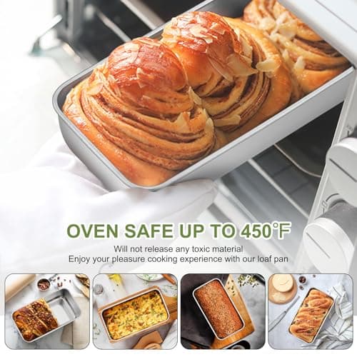 P&P CHEF Loaf Pan Set, 9 x 5 Inch Bread Pans, Stainless Steel Loaf Toast Baking Pans For Bread Meatloaf Lasagna Cake, Healthy & Non Toxic, Oven Safe& Easy Clean, (Silver, 1Pc) 5