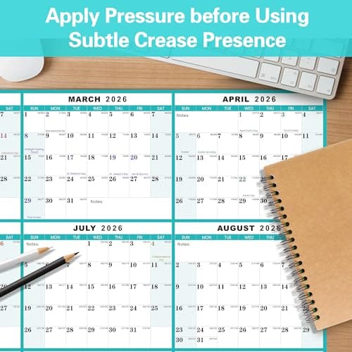 24" x 36" 2026 Wall Calendar, Folded Wet & Dry Erase Wall Calendar 12 Month, Annual Yearly Planner Yearly Laminated Calendar 2026 Horizontal/Vertical, with Julian Dates 6