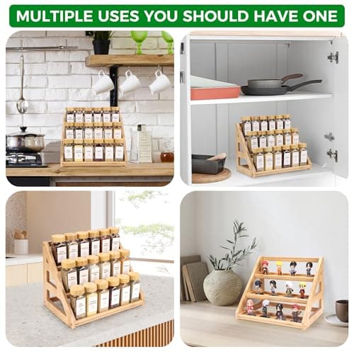 MNADSFKJ Spice Rack, Spice Organizer -3 Tier Bamboo Spice Racks, Solution for Spice Storage in Kitchens, Countertops，Storage Rooms and Other Places 5