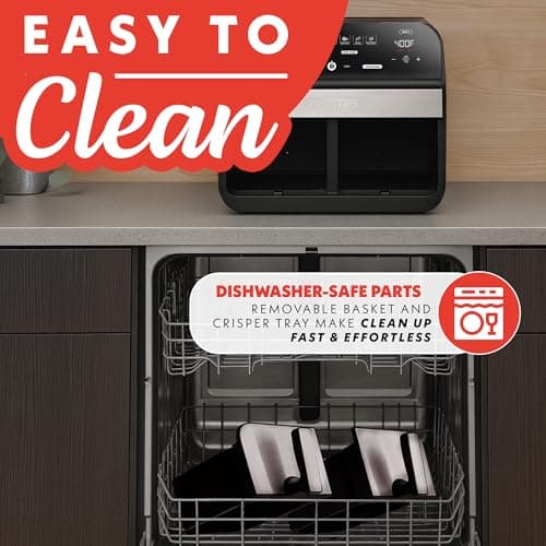 Gourmia Dual Basket Air Fryer - 10 Qt Large Capacity, FryForce360º, Digital Display with 7 Presets, Roast, Bake, Broil, Dehydrate, Match Cook, Sync Finish, Dishwasher Safe Accessories, Black 8