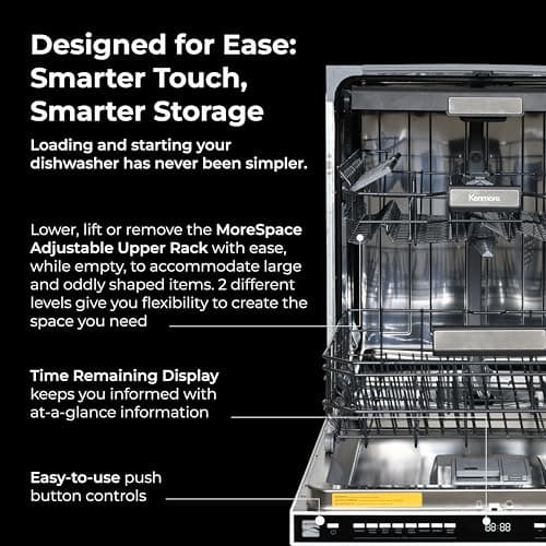 Kenmore 24" Built-In Dishwasher - Quiet Tub with TurboDry, Leak, & SmartWash Soil Detection - 15 Place Settings - 49 DBA - ENERGY STAR Certified - White 5