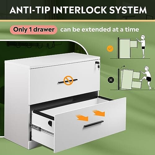 DEVAISE 2-Drawer Wood Lateral File Cabinet with Lock for Home Office, White 6