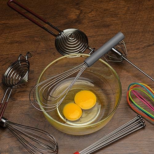 Flat Whisk Silicone Handle Non Slip 10" - 5 Wires Whisk with 10 Heads for Kitchen Cooking by Jell-Cell (Grey) 7