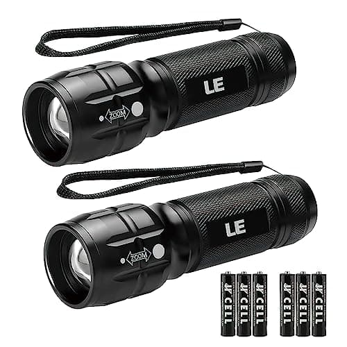 Lighting EVER LED Flashlights High Lumens, Small Flashlight, Waterproof, Adjustable Focus Flash Light for Outdoor, Emergency, Camping, AAA Batteries Included, 2 Pack